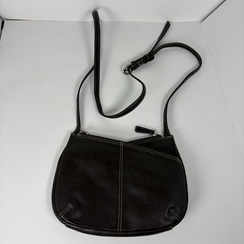 Genuine Leather Brown Crossbody Bag Leopard Lining Adjustable Strap